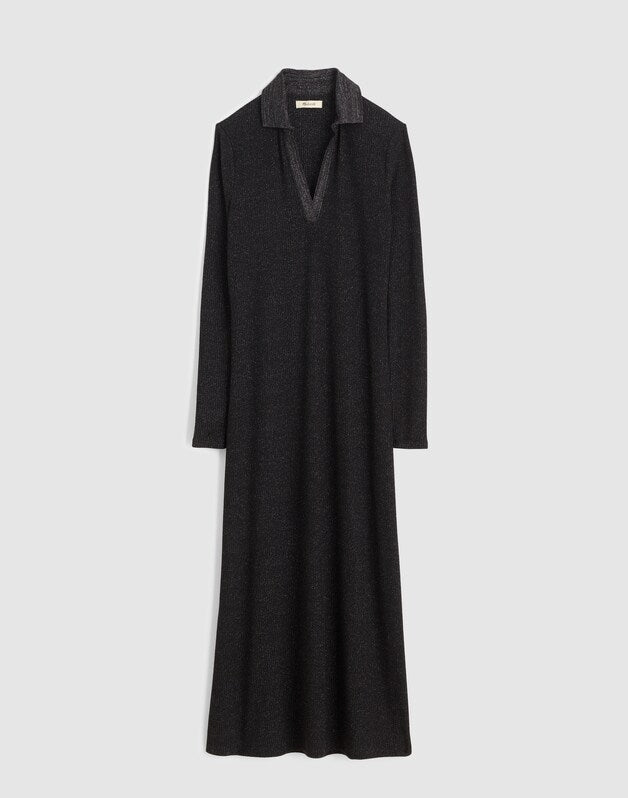 Ribbed Y-Neck Polo Maxi Dress LUREX BLACK