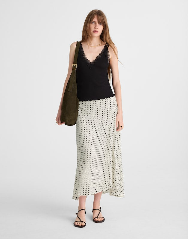 Side-Slit Midi Skirt LINEAR DOTS  LIGHTHOUSE