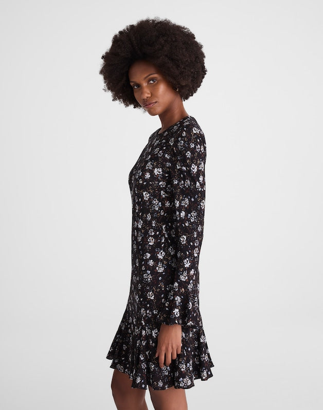 Long-Sleeve A-Line Mini Dress ROSE  BROWN AND IVORY