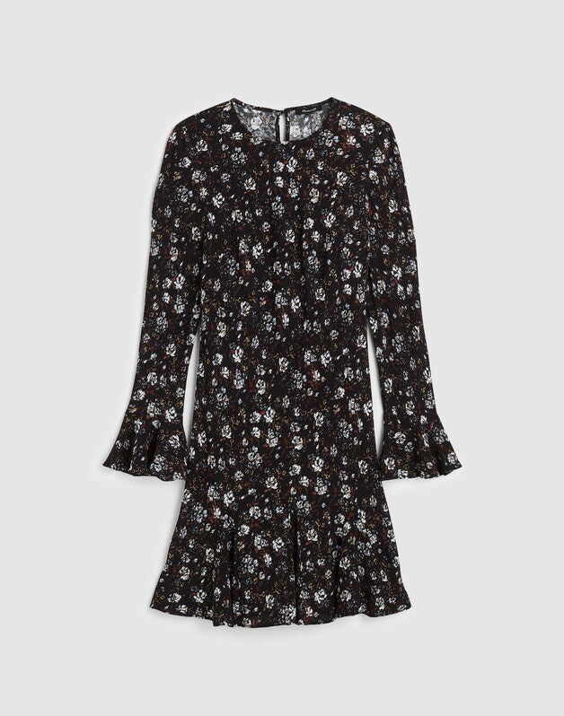Long-Sleeve A-Line Mini Dress ROSE  BROWN AND IVORY
