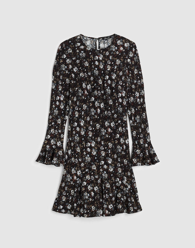 Long-Sleeve A-Line Mini Dress ROSE  BROWN AND IVORY