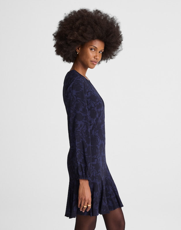 Puff-Sleeve Flare Mini Dress ALEXIS FLORAL NAVY