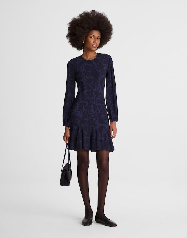 Puff-Sleeve Flare Mini Dress ALEXIS FLORAL NAVY