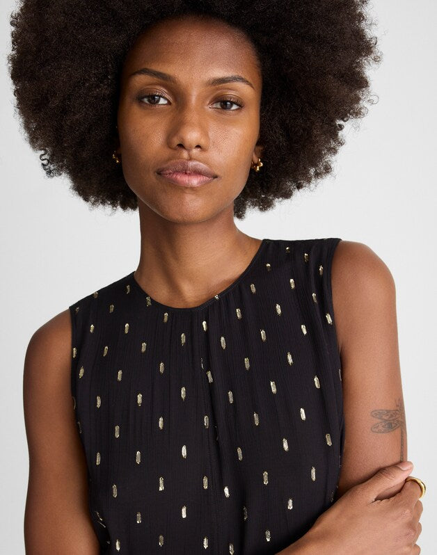 Sleeveless Flared Midi Dress CRINKLE ECOVERO LUREX
