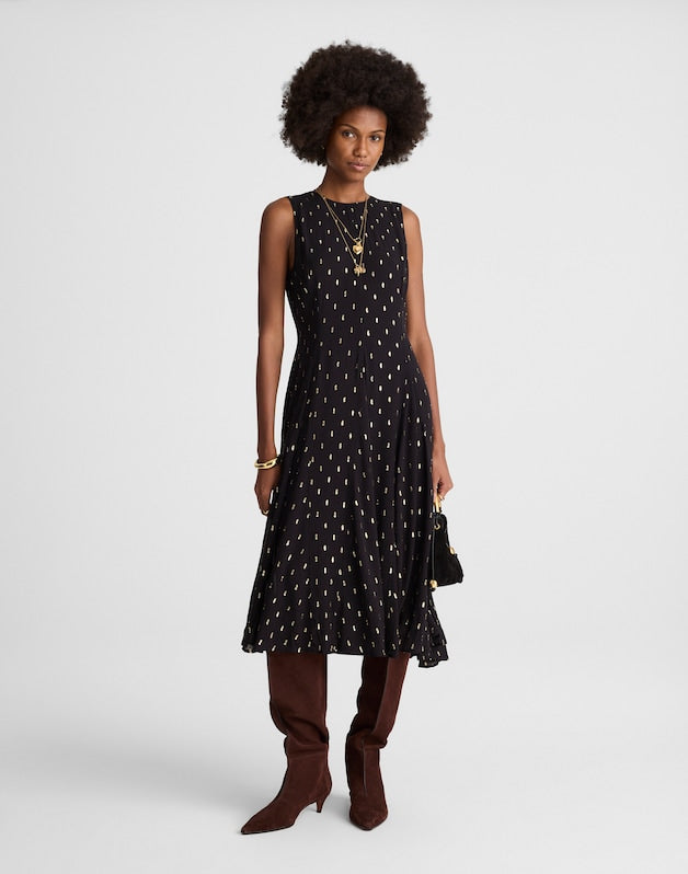 Sleeveless Flared Midi Dress CRINKLE ECOVERO LUREX