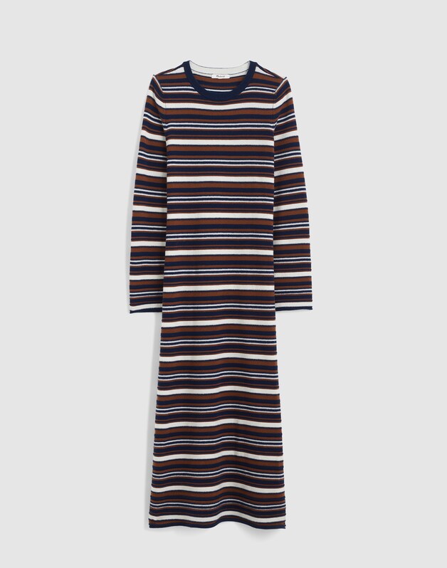 Crewneck Sweater Maxi Dress in Merino Wool NAVY MULTI STRIPE