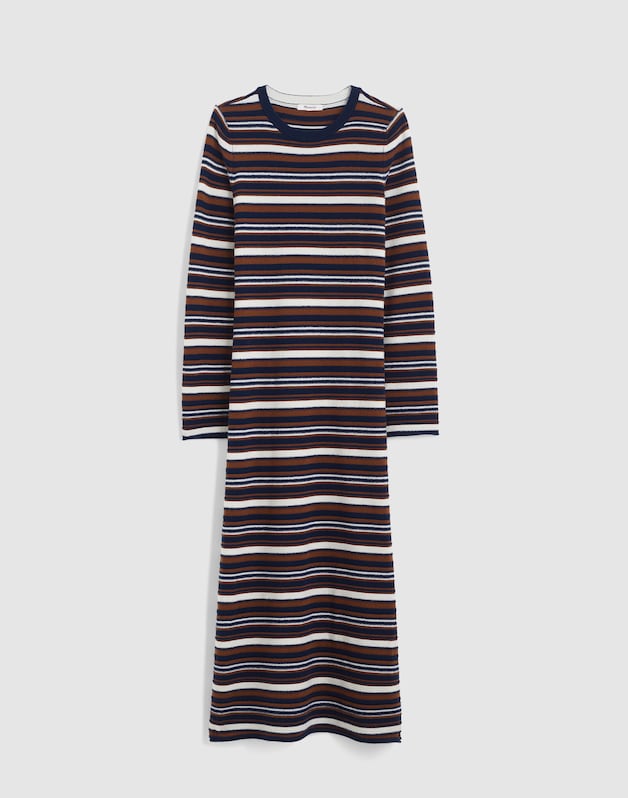 Crewneck Sweater Maxi Dress in Merino Wool NAVY MULTI STRIPE