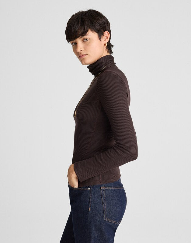Ribbed Turtleneck Long-Sleeve Tee MOLASSES