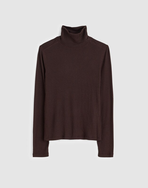 Ribbed Turtleneck Long-Sleeve Tee MOLASSES