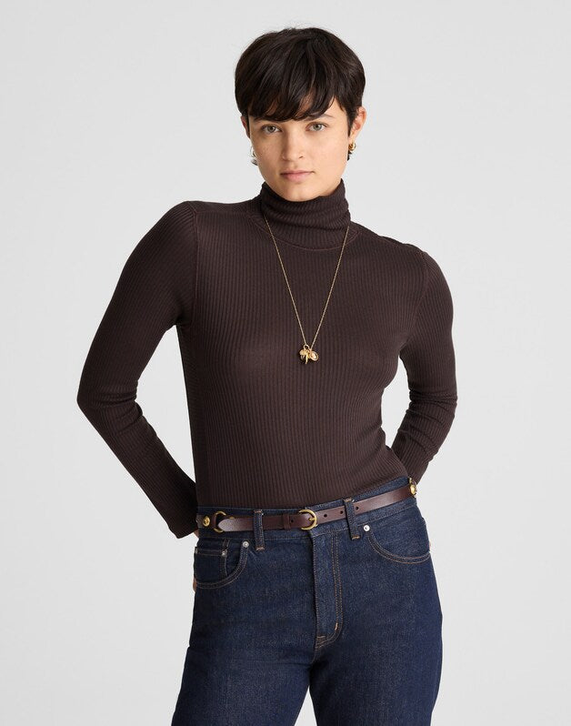 Ribbed Turtleneck Long-Sleeve Tee MOLASSES