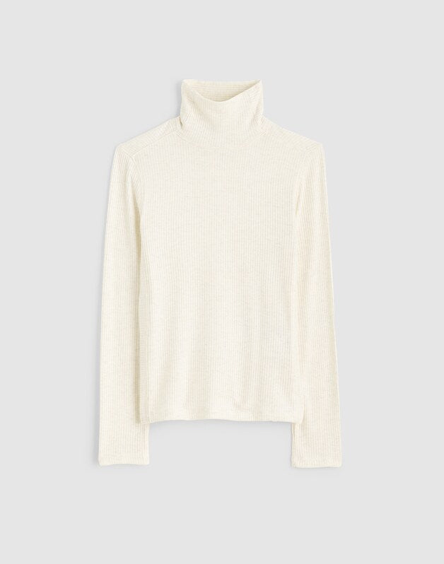 Ribbed Turtleneck Long-Sleeve Tee HTHR CREAM
