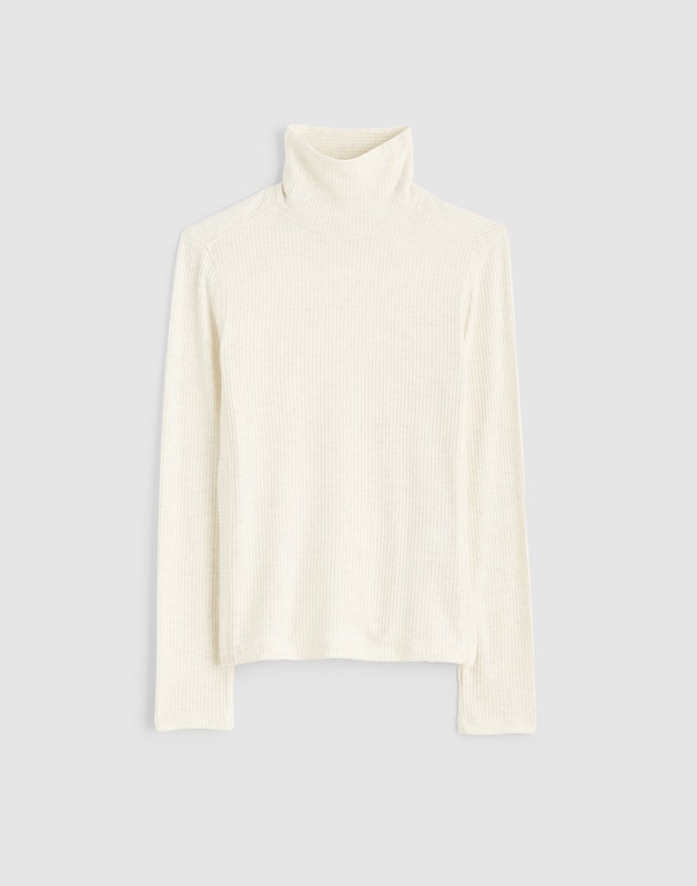 Ribbed Turtleneck Long-Sleeve Tee HTHR CREAM