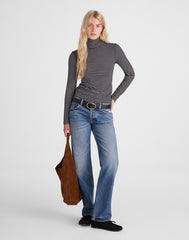 Ribbed Turtleneck Tee in Stripe WINTER WHITE