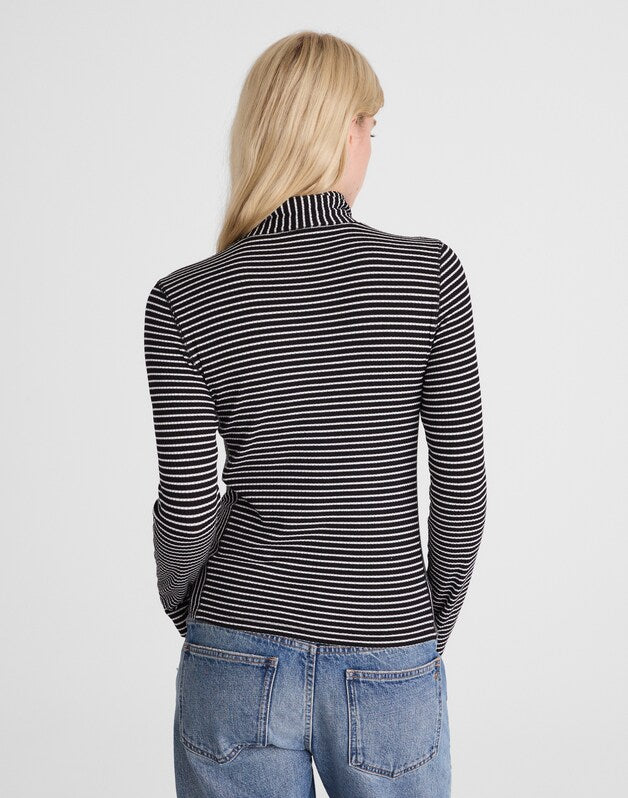 Ribbed Turtleneck Tee in Stripe WINTER WHITE