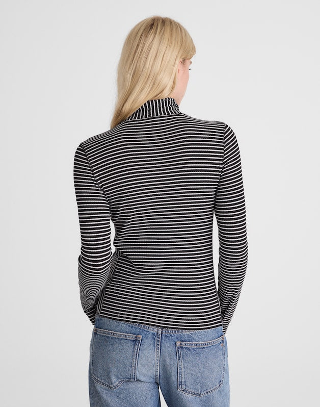 Ribbed Turtleneck Tee in Stripe WINTER WHITE