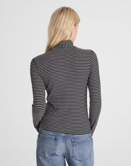 Ribbed Turtleneck Tee in Stripe WINTER WHITE
