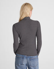Ribbed Turtleneck Tee in Stripe WINTER WHITE