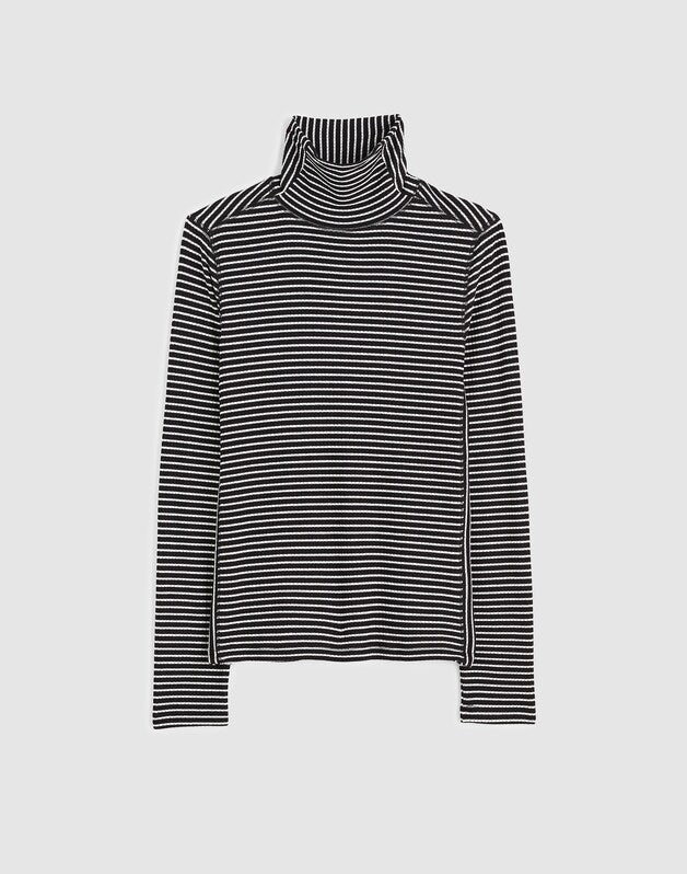 Ribbed Turtleneck Tee in Stripe WINTER WHITE