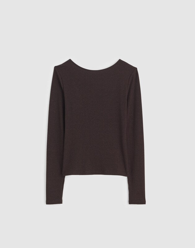Sparkle Scoop-Back Long-Sleeve Top LUREX MOLASSES