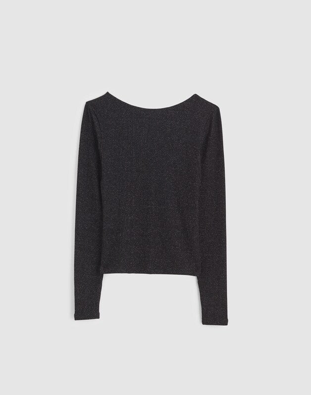 Sparkle Scoop-Back Long-Sleeve Top LUREX BLACK