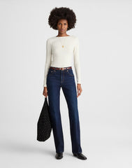 Sparkle Scoop-Back Long-Sleeve Top LUREX ANTIQUE CREAM