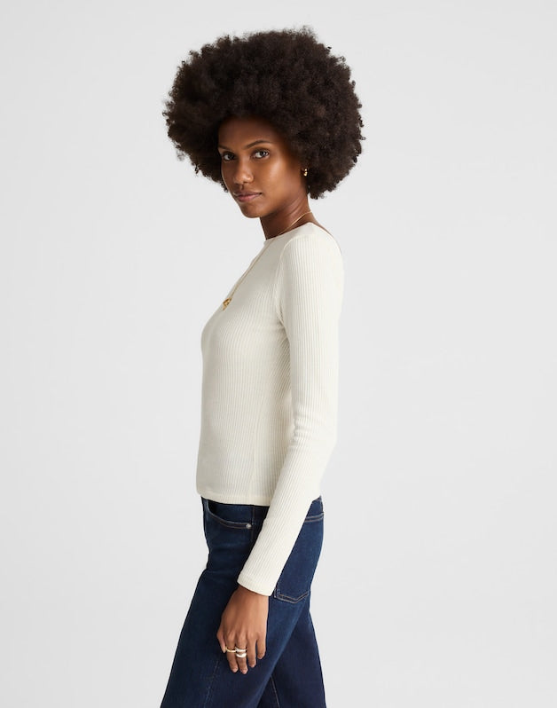 Sparkle Scoop-Back Long-Sleeve Top LUREX ANTIQUE CREAM