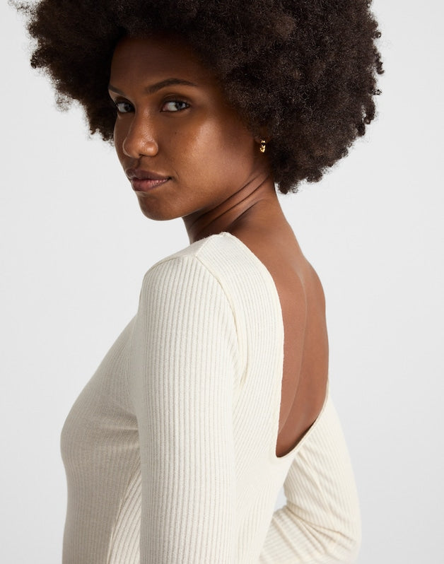 Sparkle Scoop-Back Long-Sleeve Top LUREX ANTIQUE CREAM