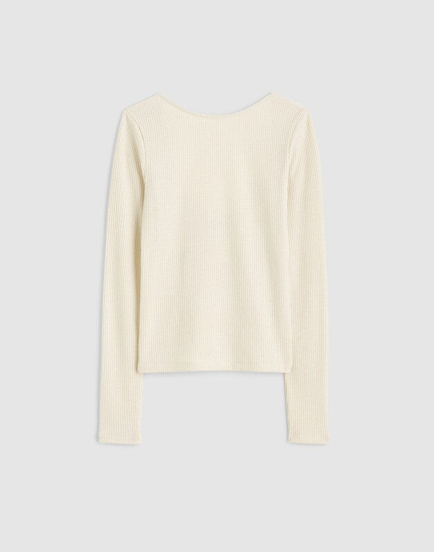 Sparkle Scoop-Back Long-Sleeve Top LUREX ANTIQUE CREAM
