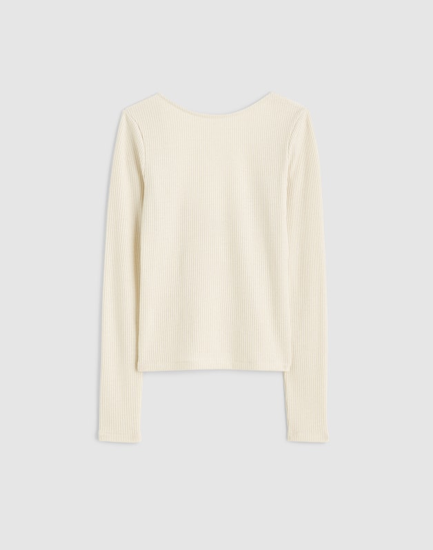 Sparkle Scoop-Back Long-Sleeve Top LUREX ANTIQUE CREAM