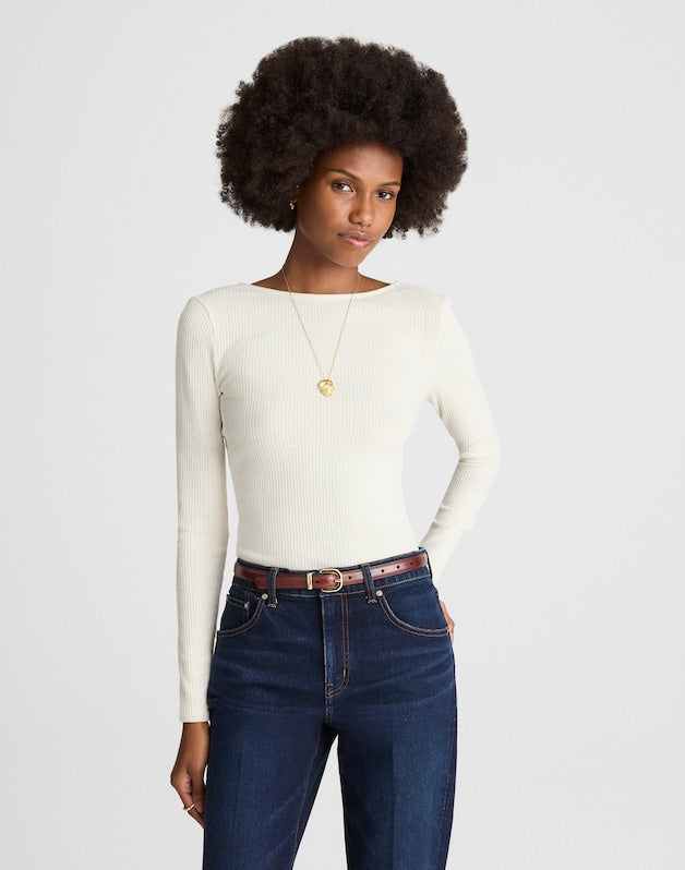 Sparkle Scoop-Back Long-Sleeve Top LUREX ANTIQUE CREAM