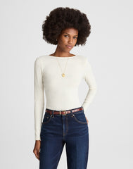 Sparkle Scoop-Back Long-Sleeve Top LUREX ANTIQUE CREAM