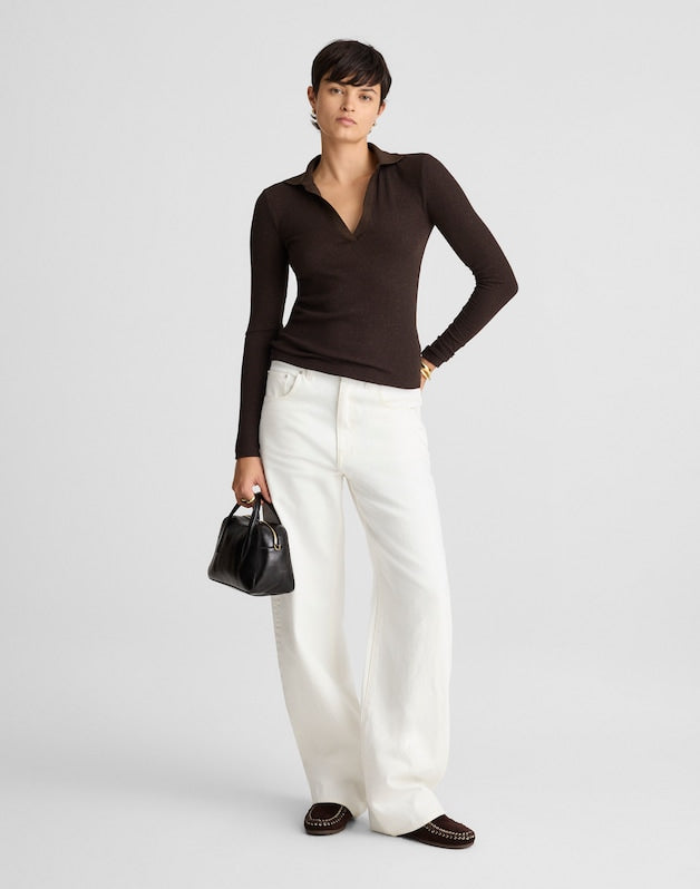 Sparkle Long-Sleeve Polo Top LUREX MOLASSES
