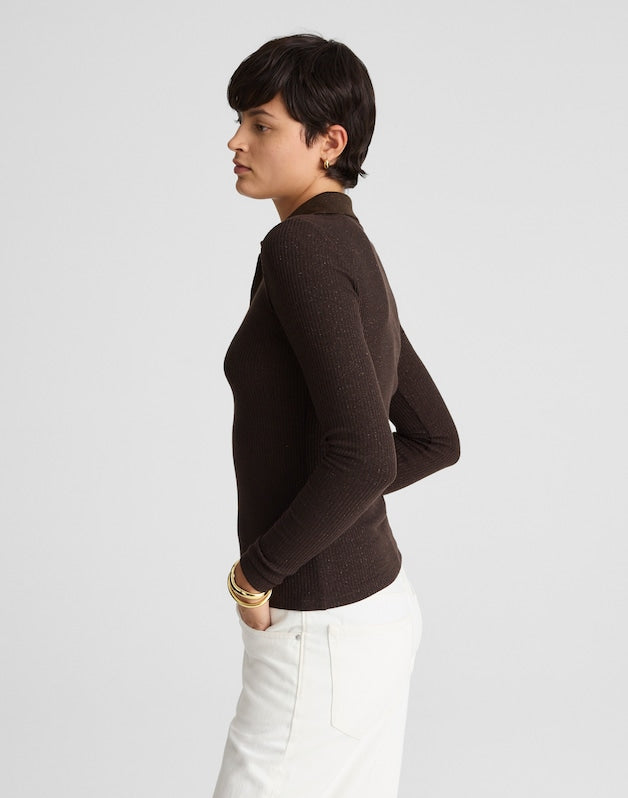 Sparkle Long-Sleeve Polo Top LUREX MOLASSES