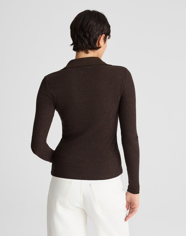 Sparkle Long-Sleeve Polo Top LUREX MOLASSES