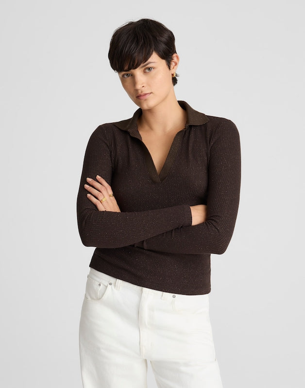 Sparkle Long-Sleeve Polo Top LUREX MOLASSES