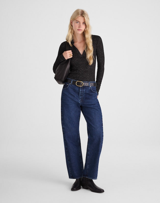 Sparkle Long-Sleeve Polo Top LUREX BLACK