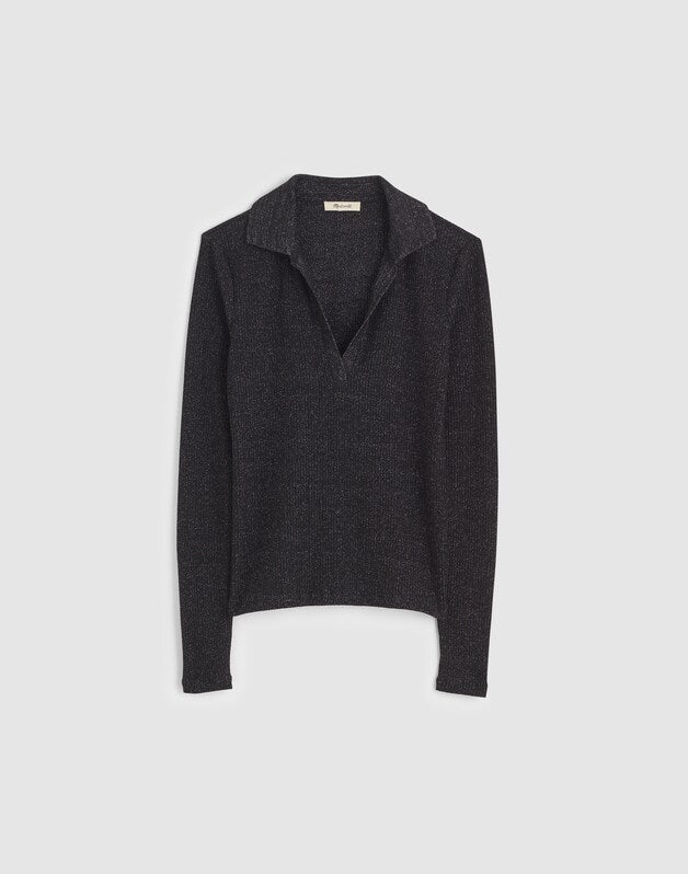 Sparkle Long-Sleeve Polo Top LUREX BLACK