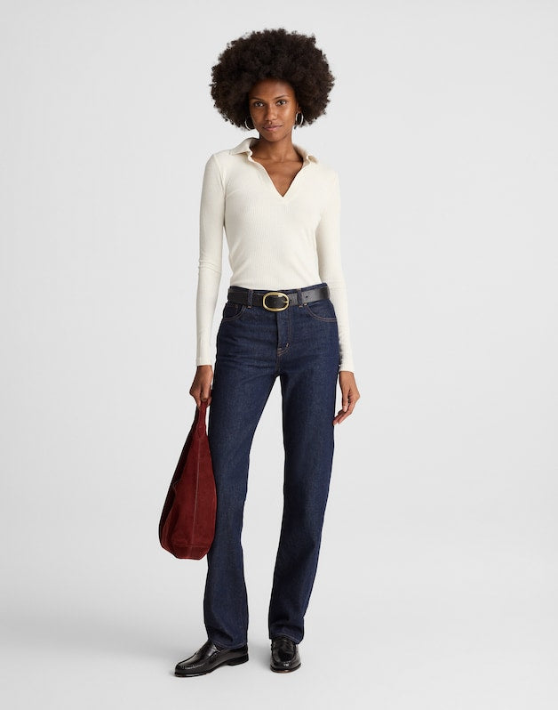 Sparkle Long-Sleeve Polo Top LUREX ANTIQUE CREAM