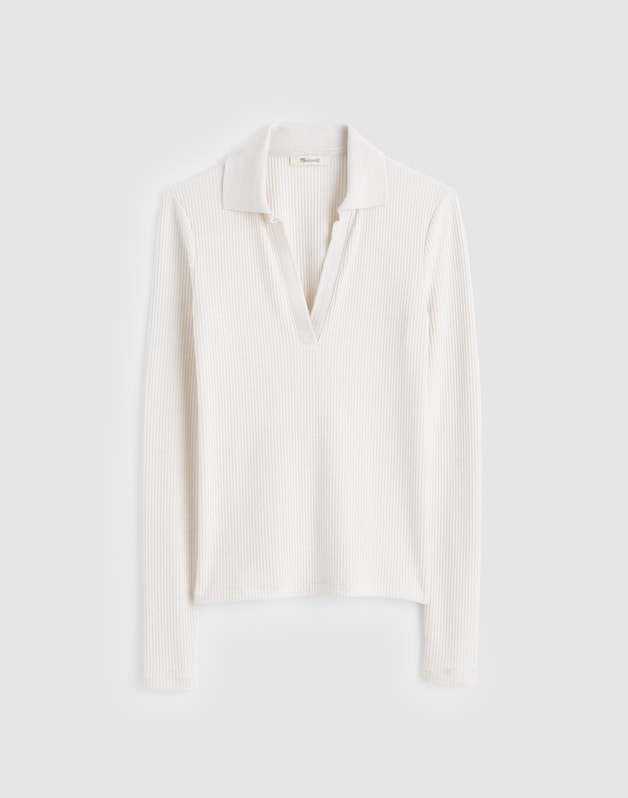 Sparkle Long-Sleeve Polo Top LUREX ANTIQUE CREAM