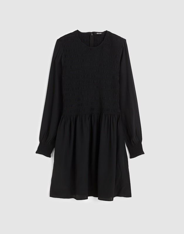 Long-Sleeve Smocked Mini Dress JET BLACK