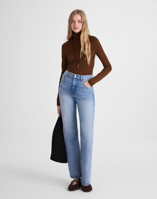 Turtleneck Long-Sleeve Top in Wool Blend DARK PECAN