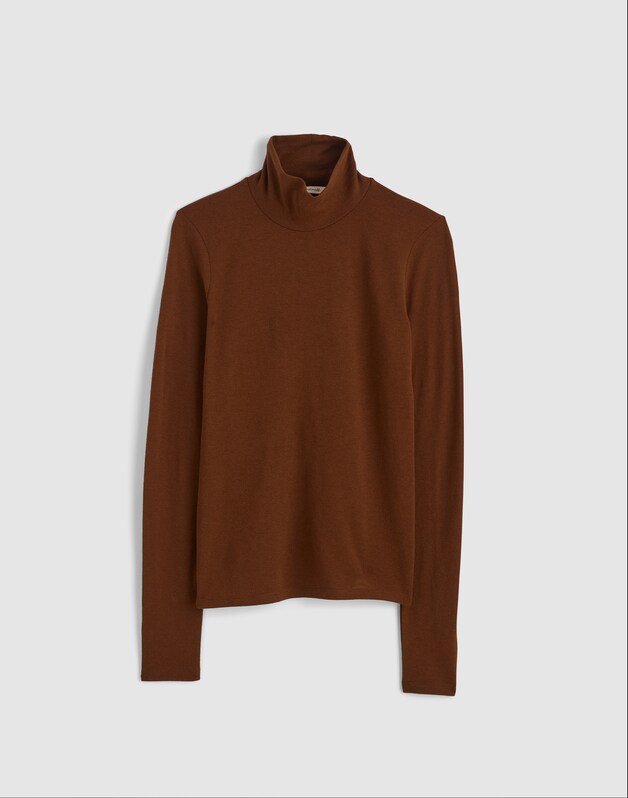 Turtleneck Long-Sleeve Top in Wool Blend DARK PECAN