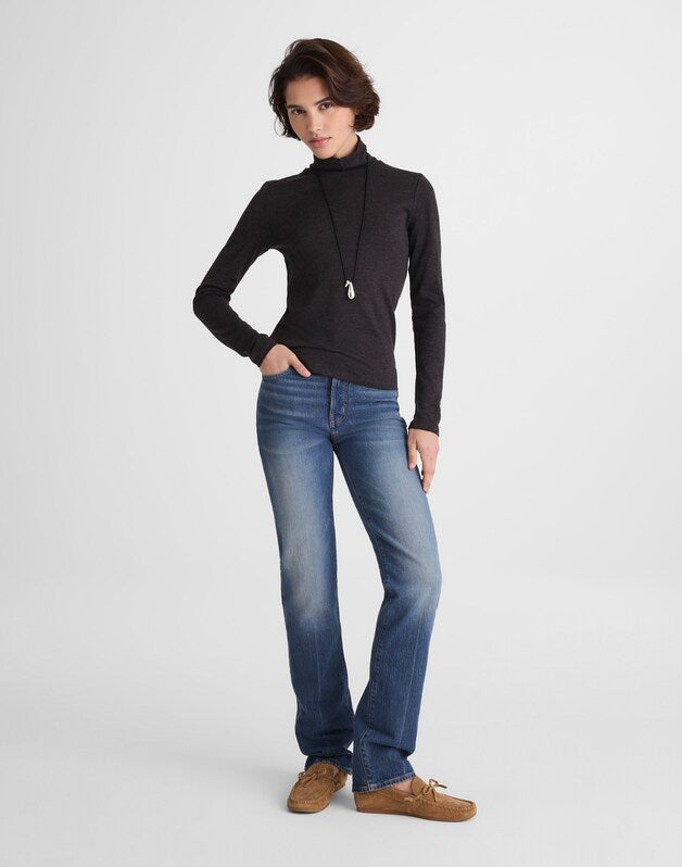 Turtleneck Long-Sleeve Top in Wool Blend HTHR CHARCOAL