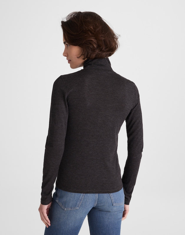 Turtleneck Long-Sleeve Top in Wool Blend HTHR CHARCOAL