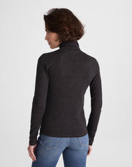 Turtleneck Long-Sleeve Top in Wool Blend HTHR CHARCOAL
