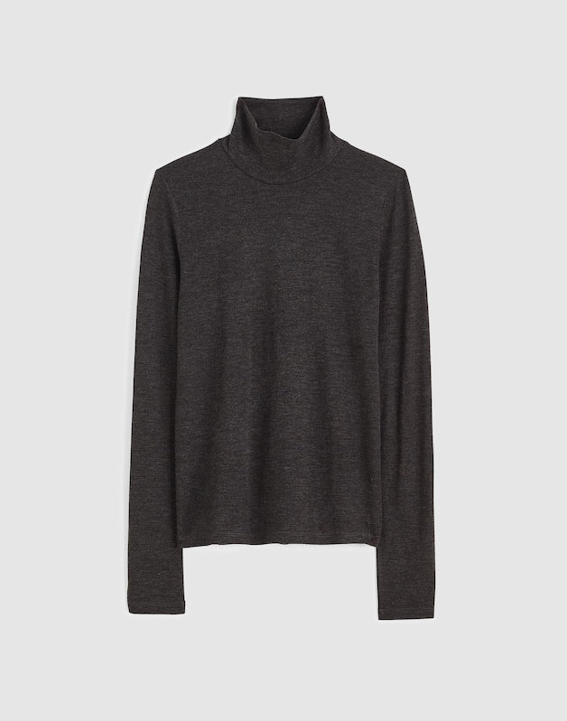 Turtleneck Long-Sleeve Top in Wool Blend HTHR CHARCOAL