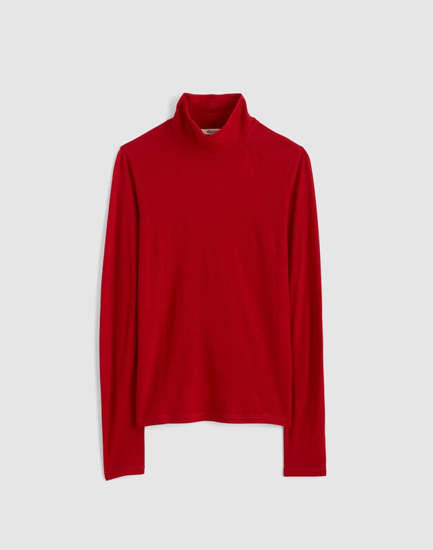 Turtleneck Long-Sleeve Top in Wool Blend CRIMSON