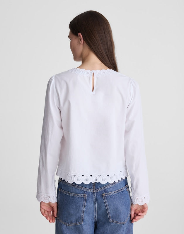 Embroidered Puff-Sleeve Top in Poplin WHITE