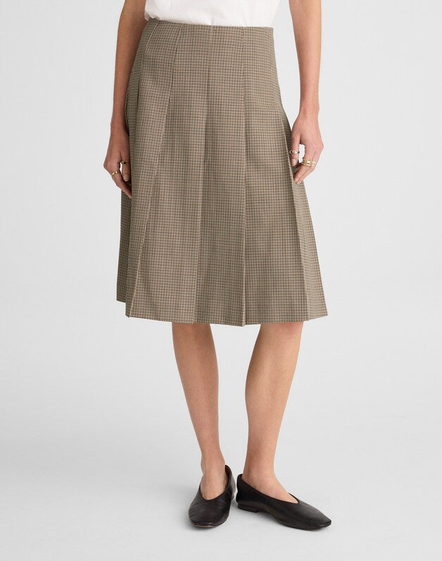 A-Line Midi Skirt in Wool-Blend Twill TAN PLAID