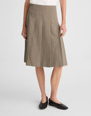 A-Line Midi Skirt in Wool-Blend Twill TAN PLAID